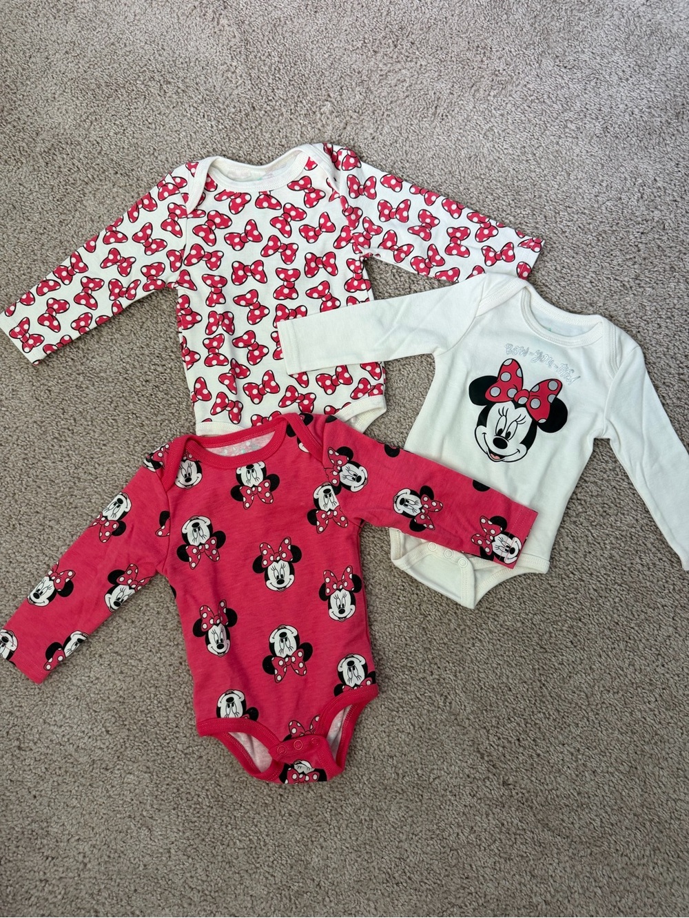 Brand New Set of 3 Minnie Mouse Disney Onesies Long Sleeve